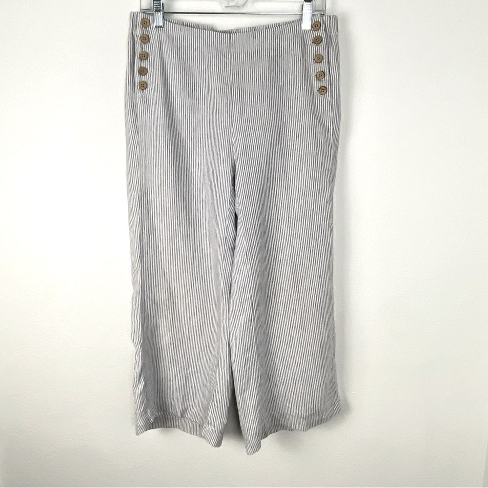 J Jill Love Linen Women’s Ankle Pants Blue & White Striped Lightweight Size S‎